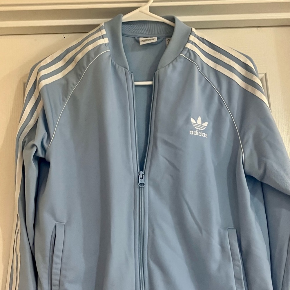 Unisex Youth L, powder blue Adidas track jacket